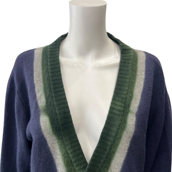 ETRO Blue Knit Stripe Cardigan Wool Button Sweater size XL - Picture 2 of 9